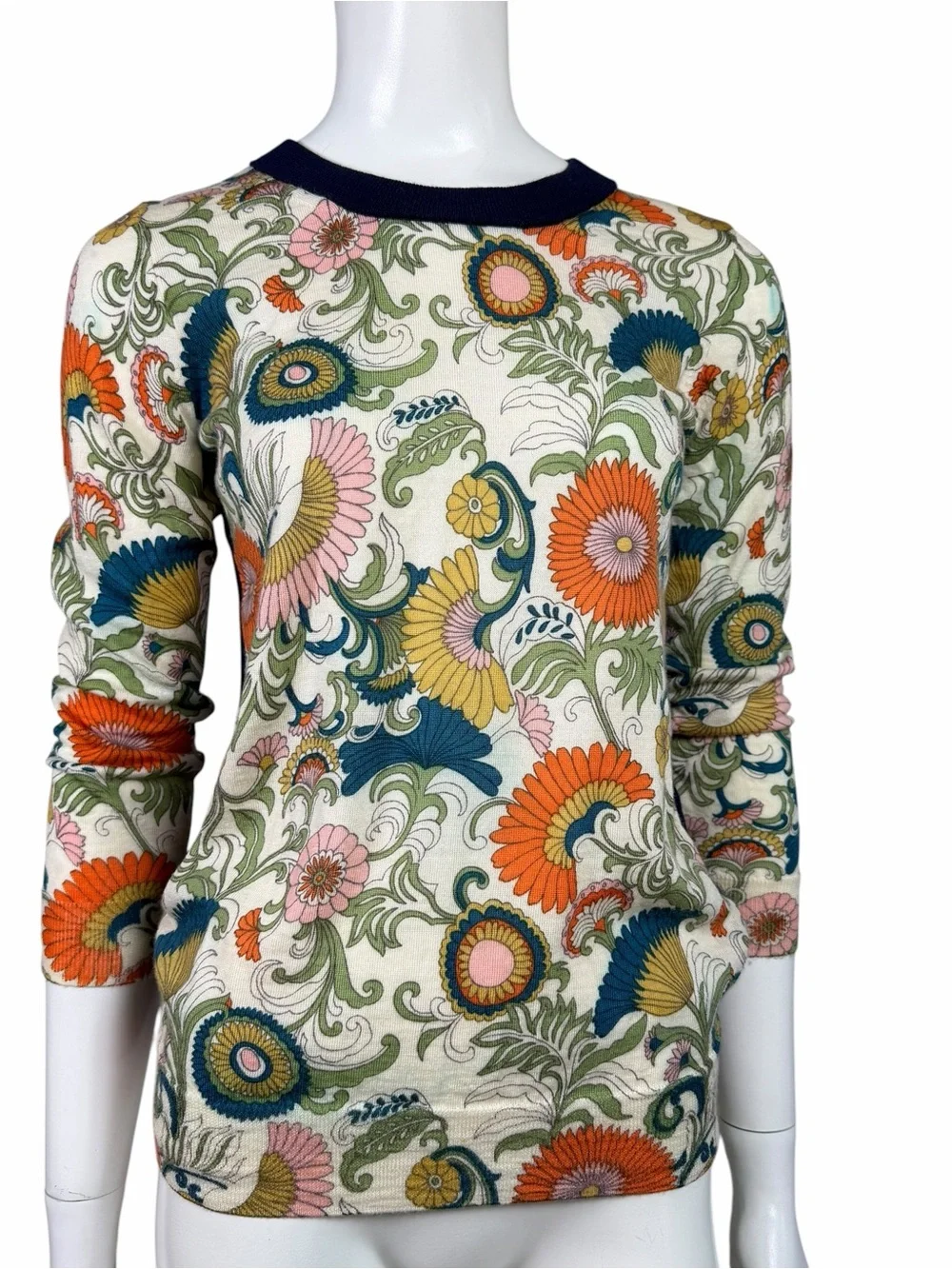 J.Crew Tippi Liberty Floral Merino Wool Sweater XS Fine Knit 3 4 Sleeve